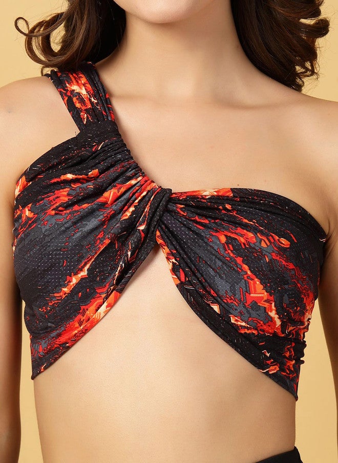 CUKOO One Shoulder Printed Swim Bikini Set with Skirt - Image 2